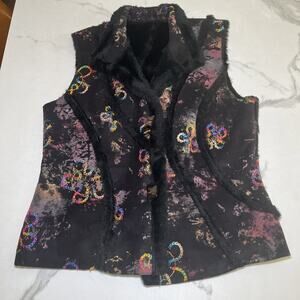 Vintage Embroidered Artsy Faux Fur Vest Wraps by Canvasbacks Womens Sz Small EUC